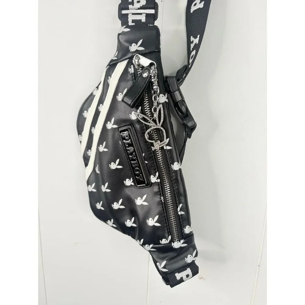 Playboy Black Stripe Bunny Logo Fanny Pack Bl